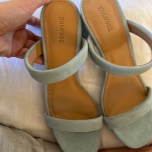 Soludos block heel light blue suede sandal